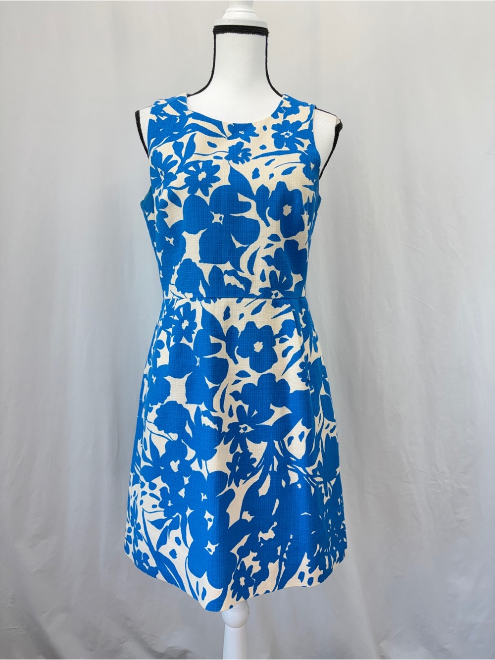 J. Crew Blue Ivory Floral Print Sleeveless Cotton Shift Dress Wedding Guest Sz 6 - Picture 3 of 17